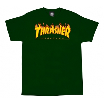 Thrasher Flame Logo Forest Green L T-Shirt Skate