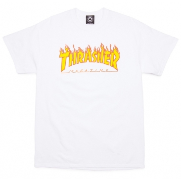 Thrasher Flame Logo White S T-Shirt Skate